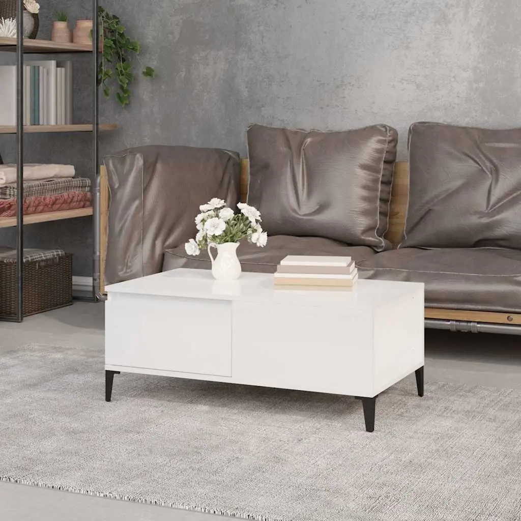 High Gloss White Coffee Table with Storage Drawer