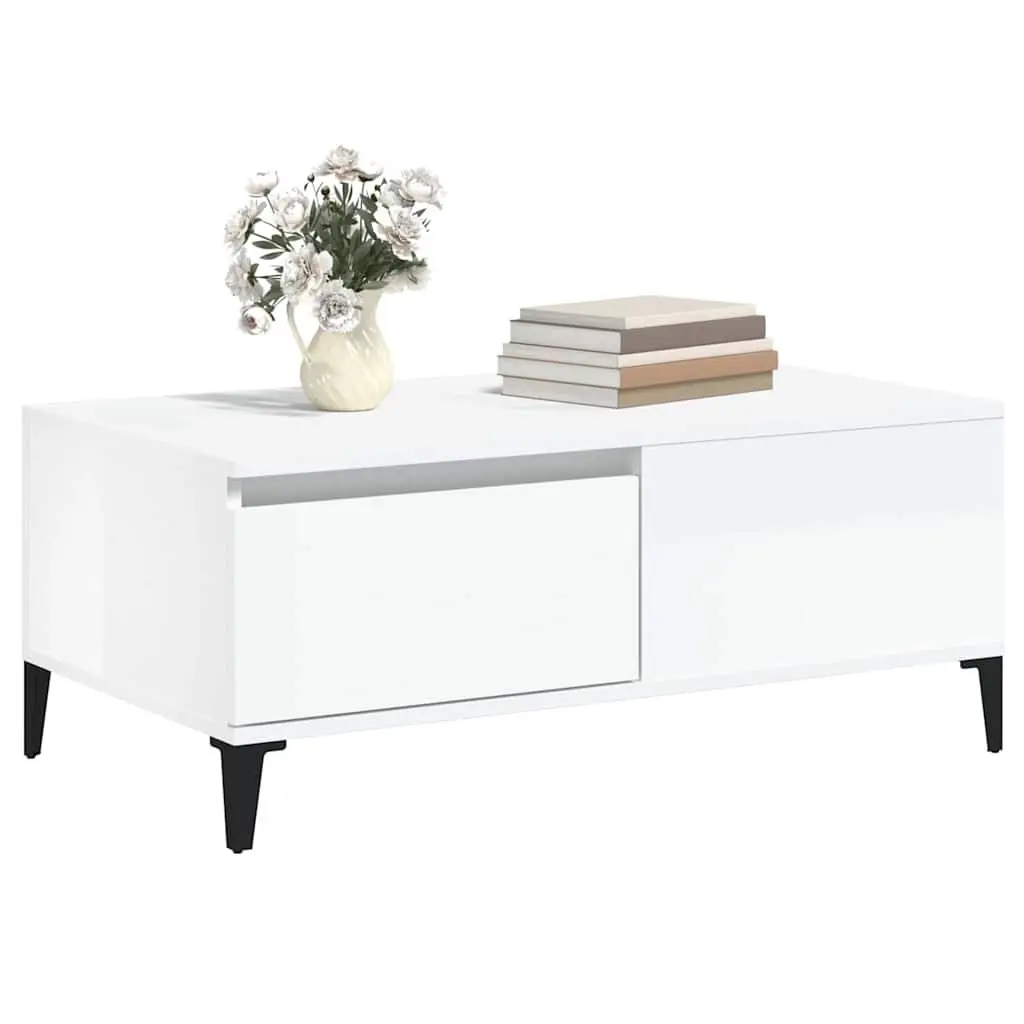 High Gloss White Coffee Table with Storage Drawer