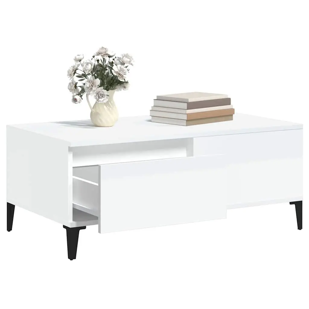 High Gloss White Coffee Table with Storage Drawer