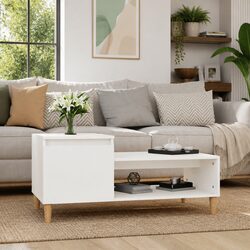 Sturdy White Coffee Table with Storage Compartment