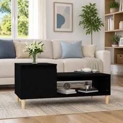 Black Coffee Table with Storage Compartment for Living Room