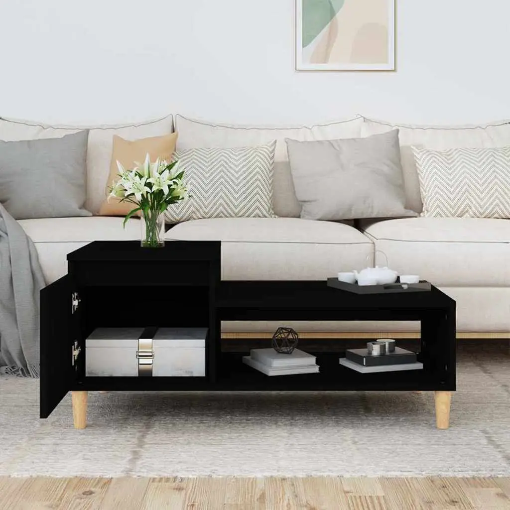 Black Coffee Table with Storage Compartment for Living Room