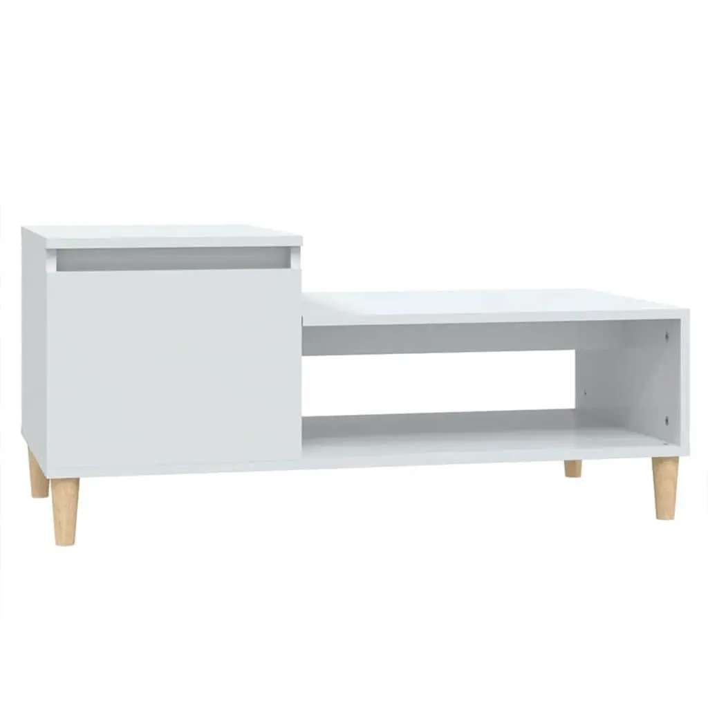 High Gloss White Coffee Table with Storage Compartment