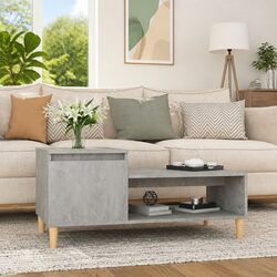 Grey Engineered Wood Coffee Table with Storage Shelf