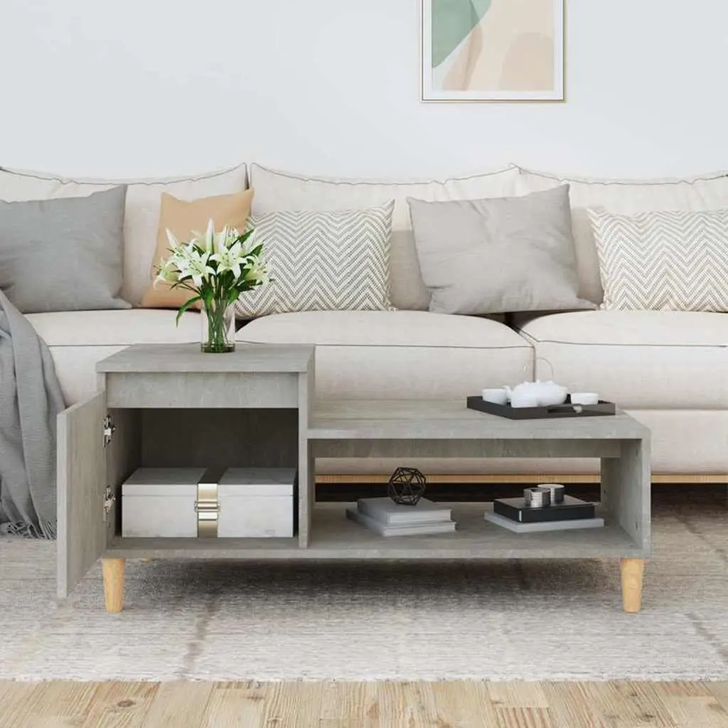 Grey Engineered Wood Coffee Table with Storage Shelf