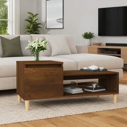 Coffee Table Brown Oak Living Room Furniture Engineered Wood Storage Compartment