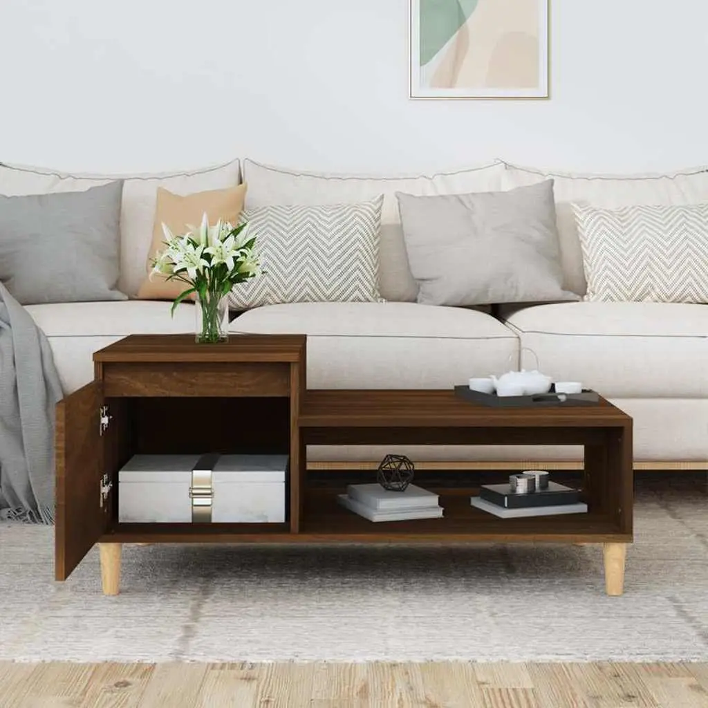 Brown Oak Coffee Table with Storage Compartment