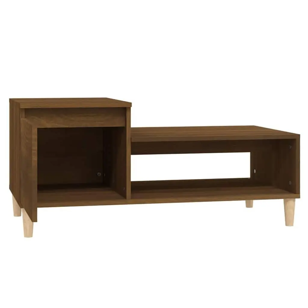 Brown Oak Coffee Table with Storage Compartment