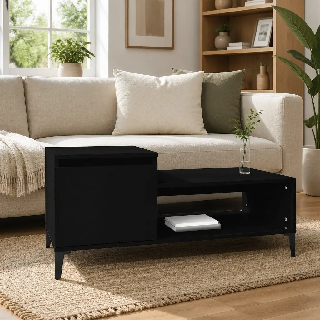 Black Coffee Table with Storage Compartment