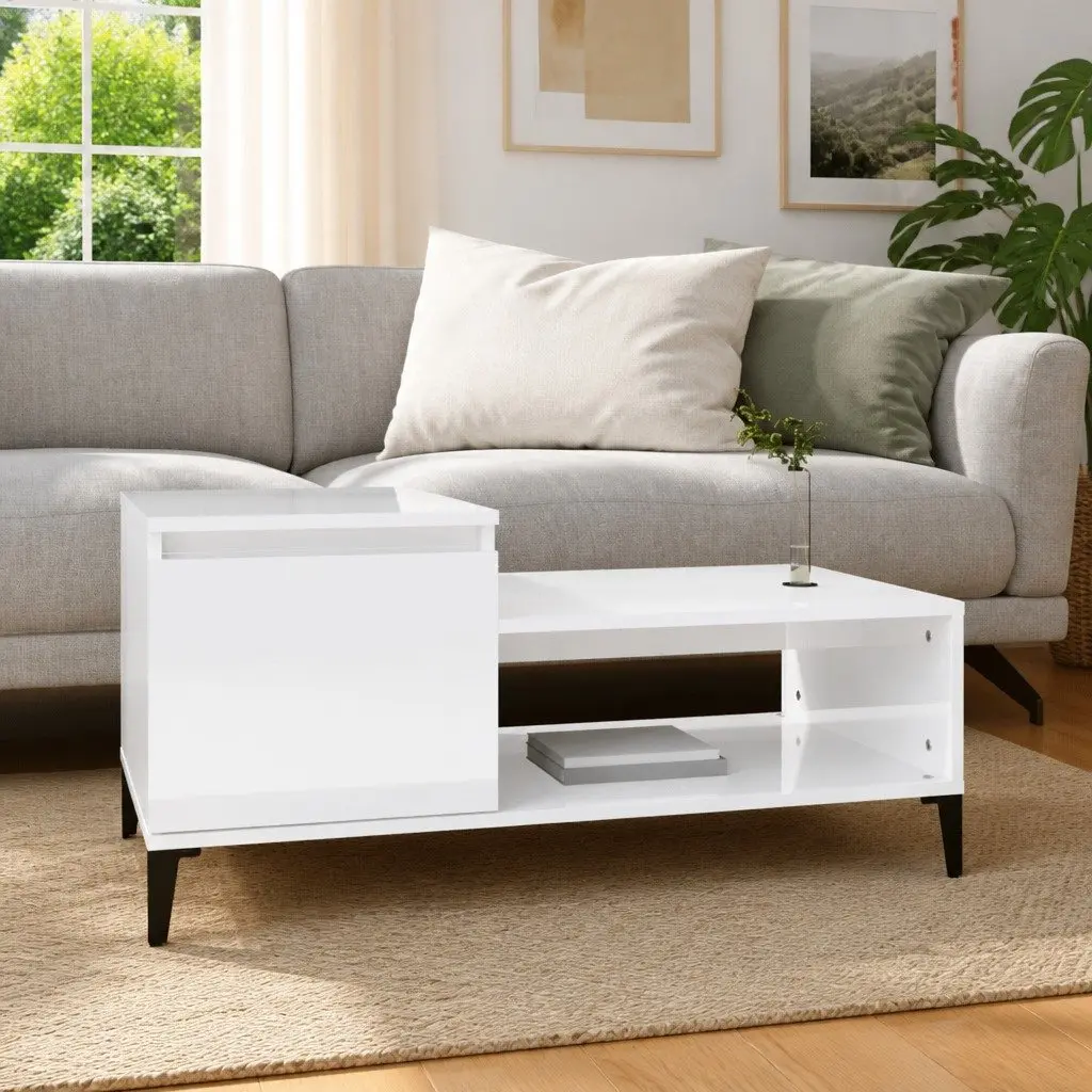 High Gloss White Coffee Table with Storage