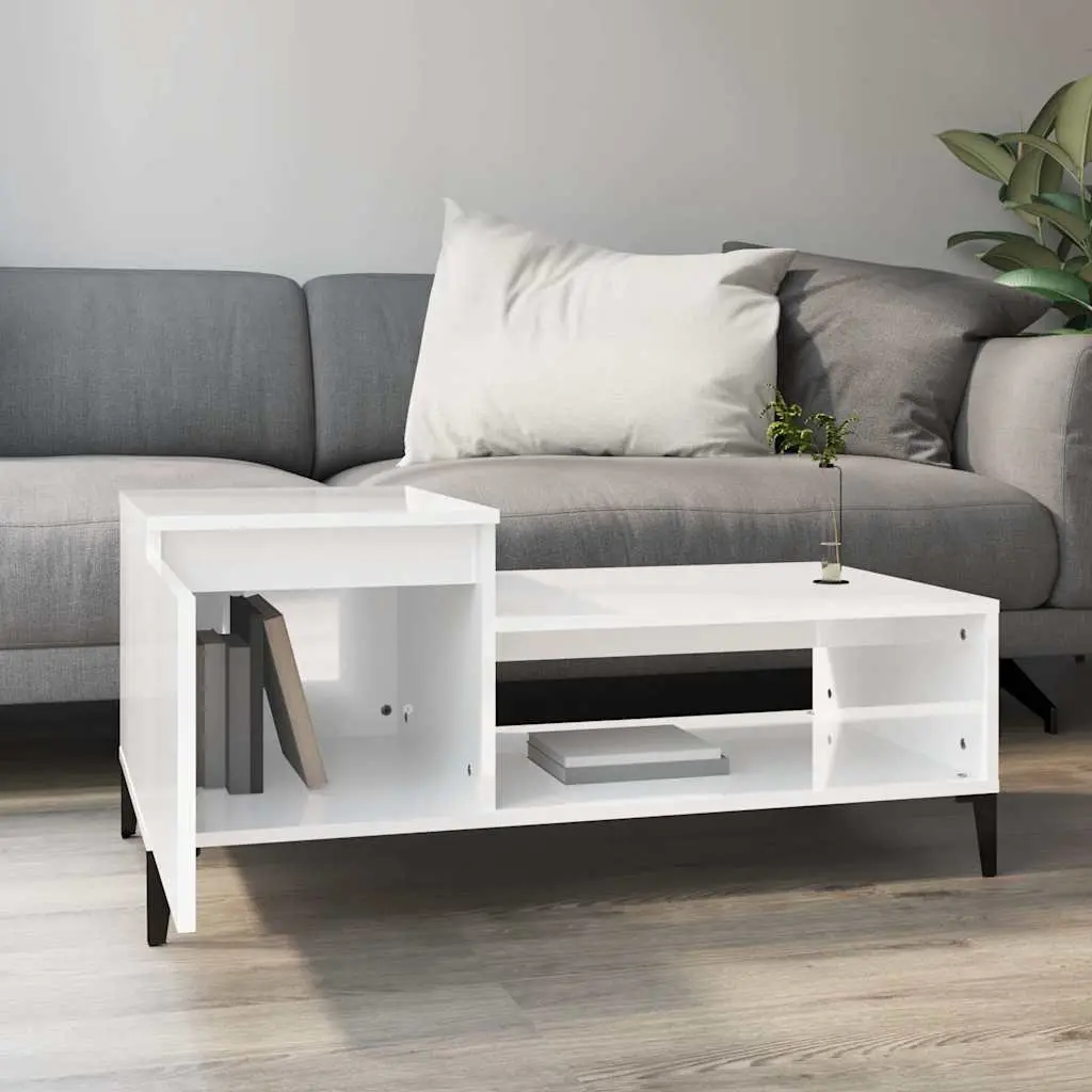 High Gloss White Coffee Table with Storage