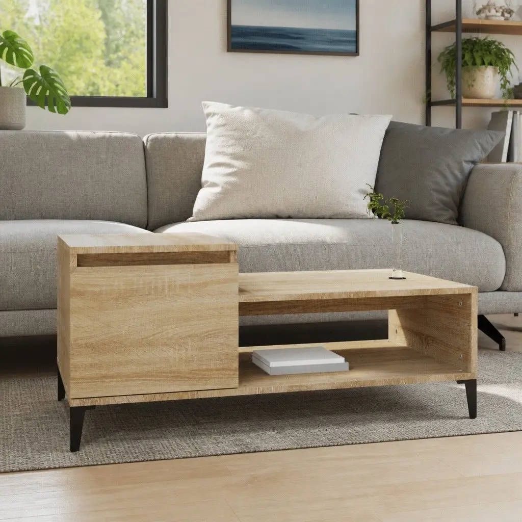Brown Engineered Wood Coffee Table with Storage Shelf