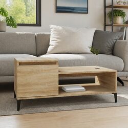 Brown Engineered Wood Coffee Table with Storage Shelf