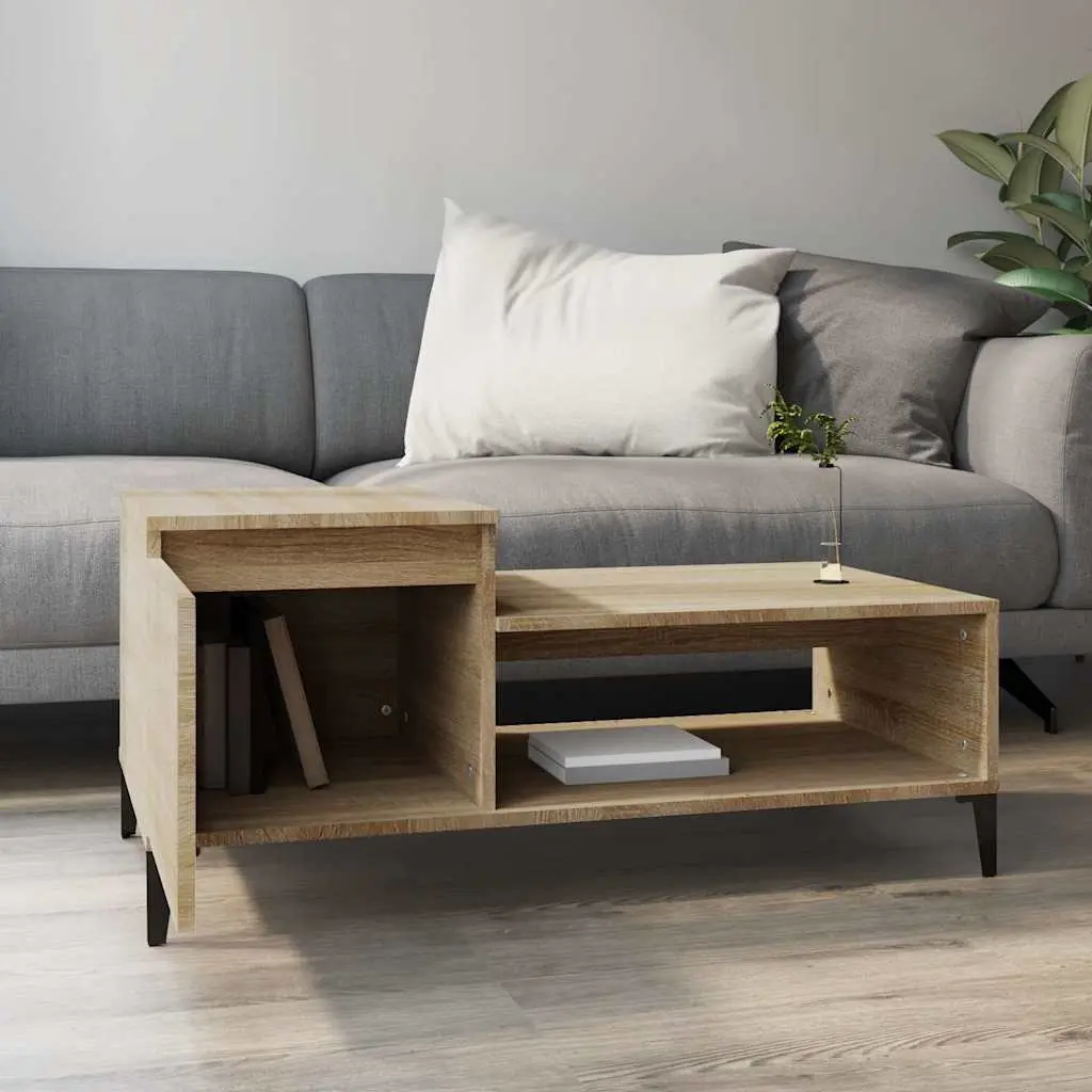 Brown Engineered Wood Coffee Table with Storage Shelf