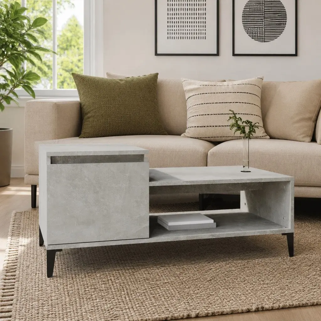 Grey Engineered Wood Coffee Table with Storage