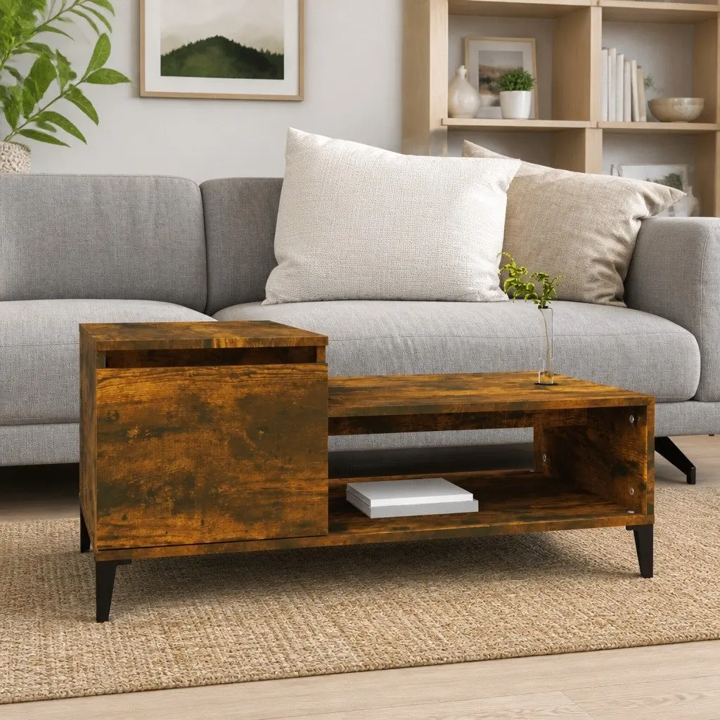 Brown Engineered Wood Coffee Table with Storage Shelf 100x50x45cm