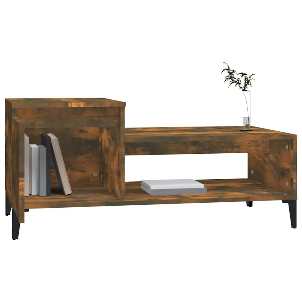 Brown Engineered Wood Coffee Table with Storage Shelf 100x50x45cm