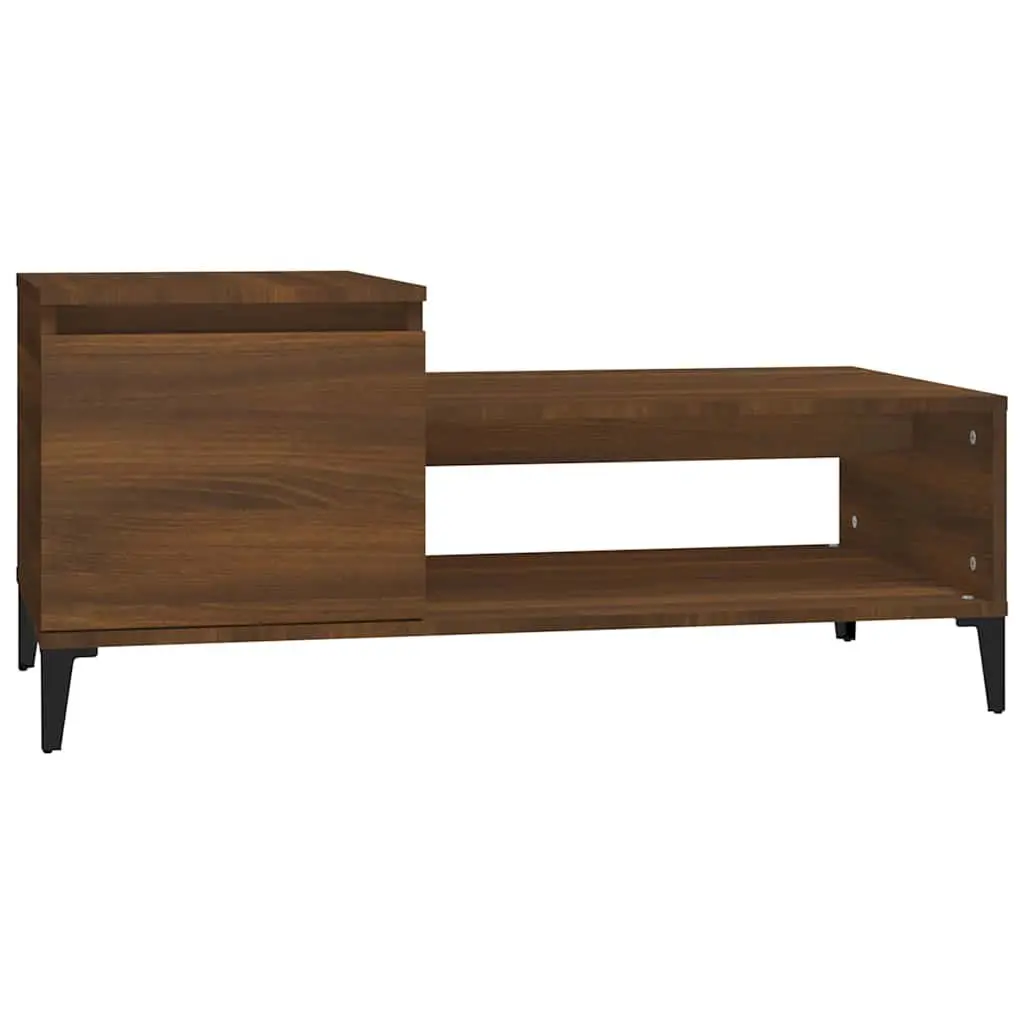 Brown Oak Engineered Wood Coffee Table with Storage