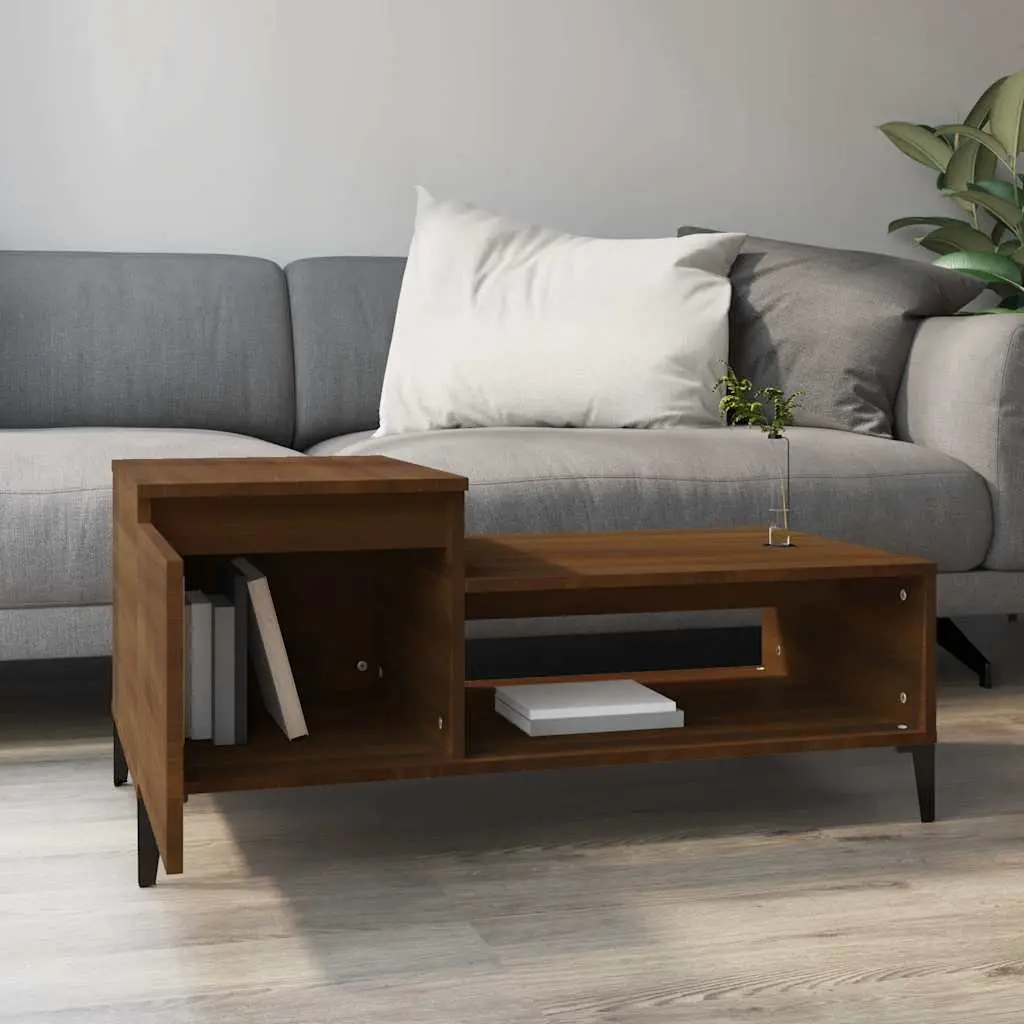 Brown Oak Engineered Wood Coffee Table with Storage