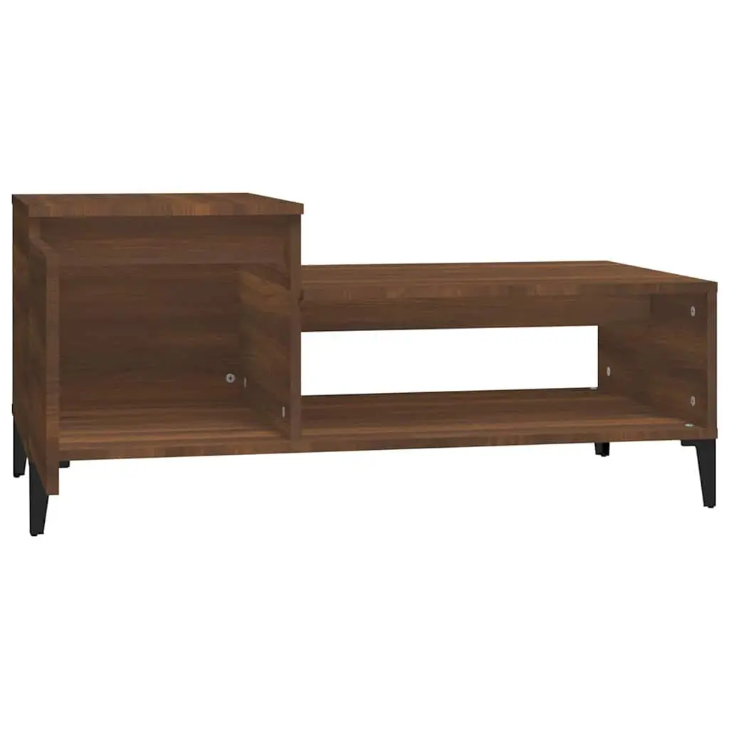 Brown Oak Engineered Wood Coffee Table with Storage