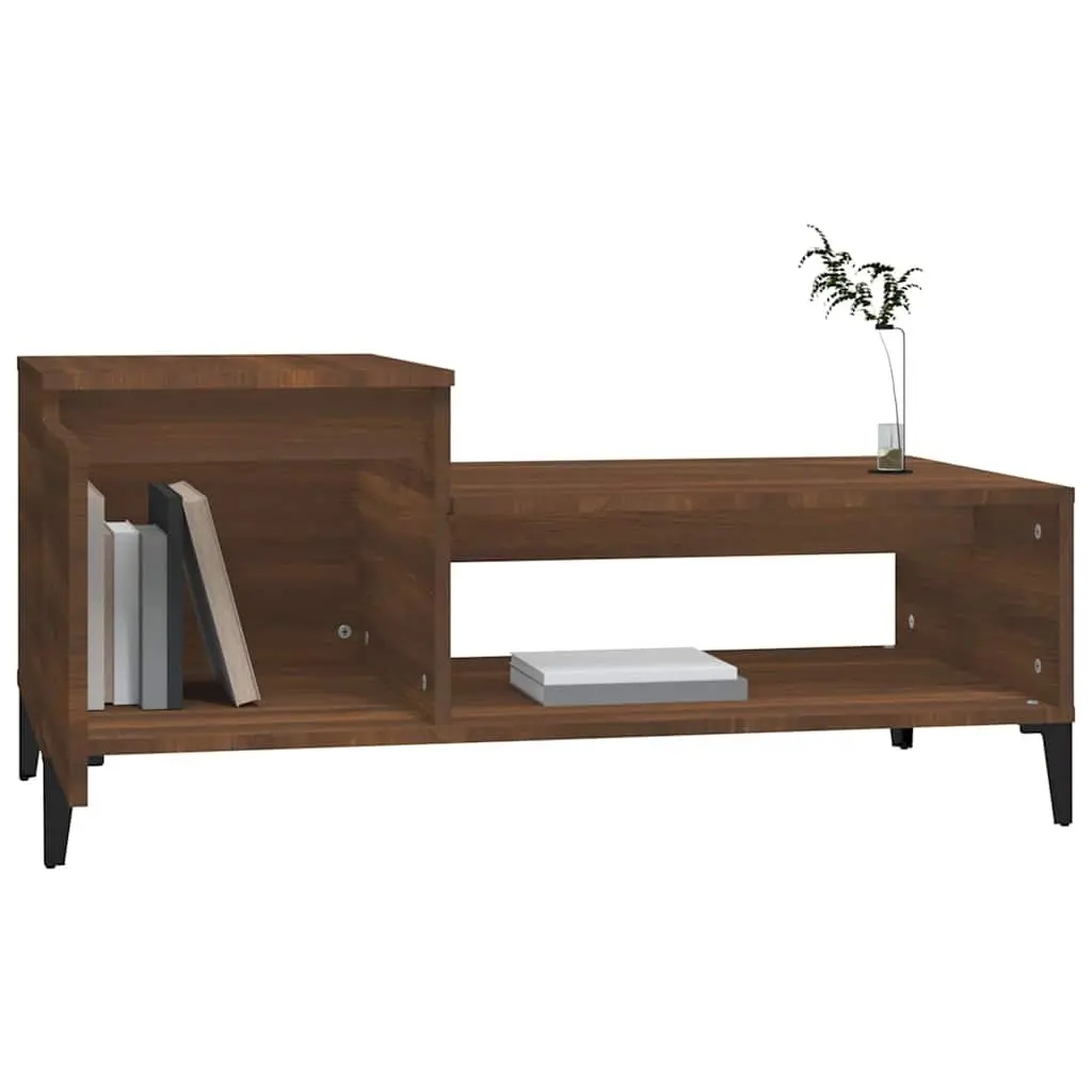 Brown Oak Engineered Wood Coffee Table with Storage