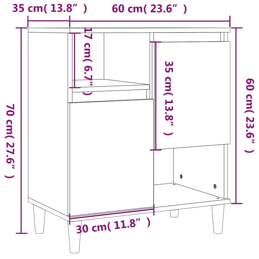 White High Gloss Sideboard Storage Cabinet 60x35x70cm