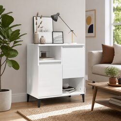 Sideboard High Gloss White 60x35x70 cm Storage Cabinet 4 Compartments