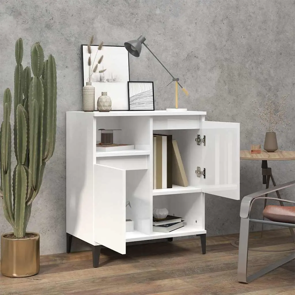High Gloss White Sideboard with 4 Storage Compartments
