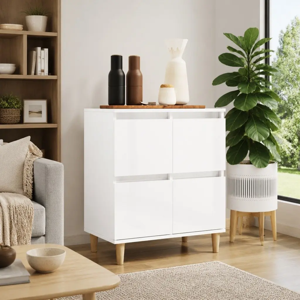 High Gloss White Sideboard Cabinet with Ample Storage