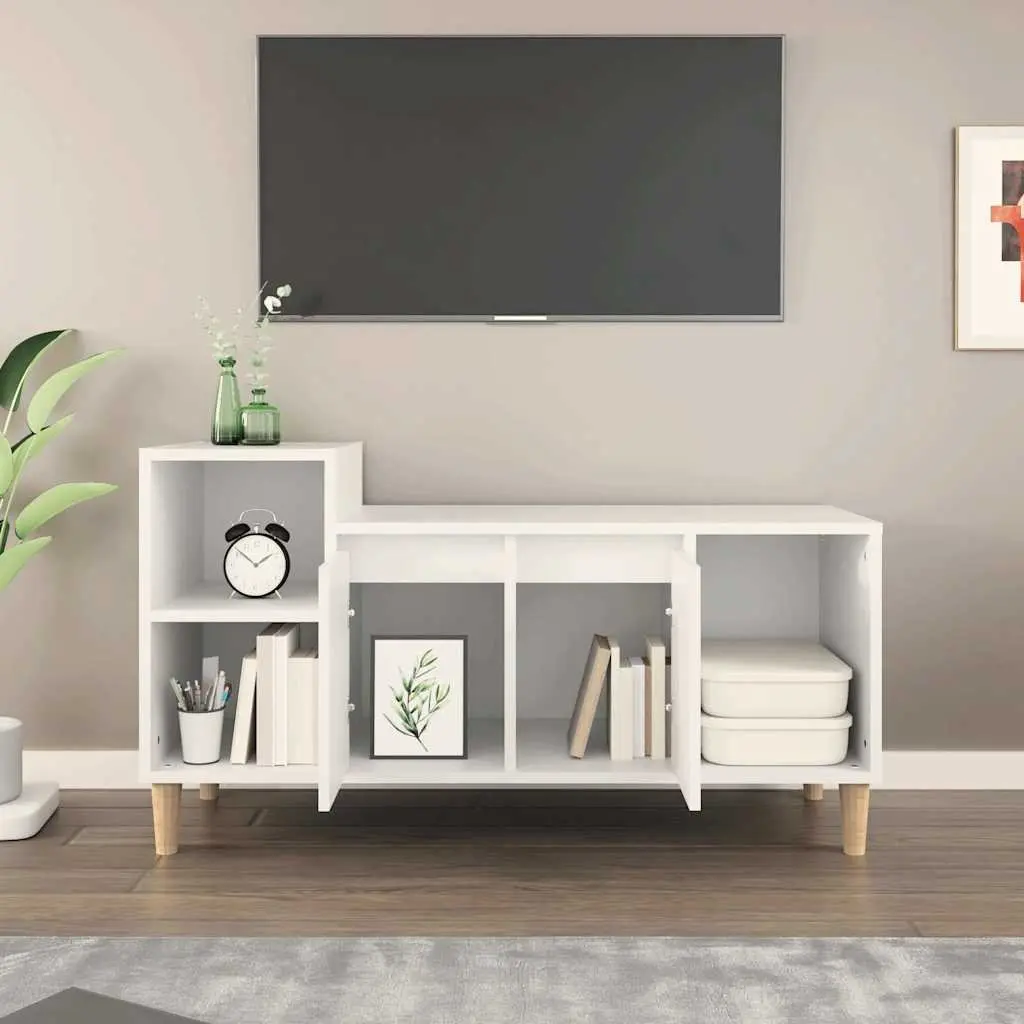 White Engineered Wood TV Cabinet with Storage