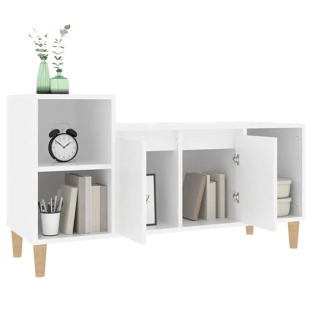 White Engineered Wood TV Cabinet with Storage
