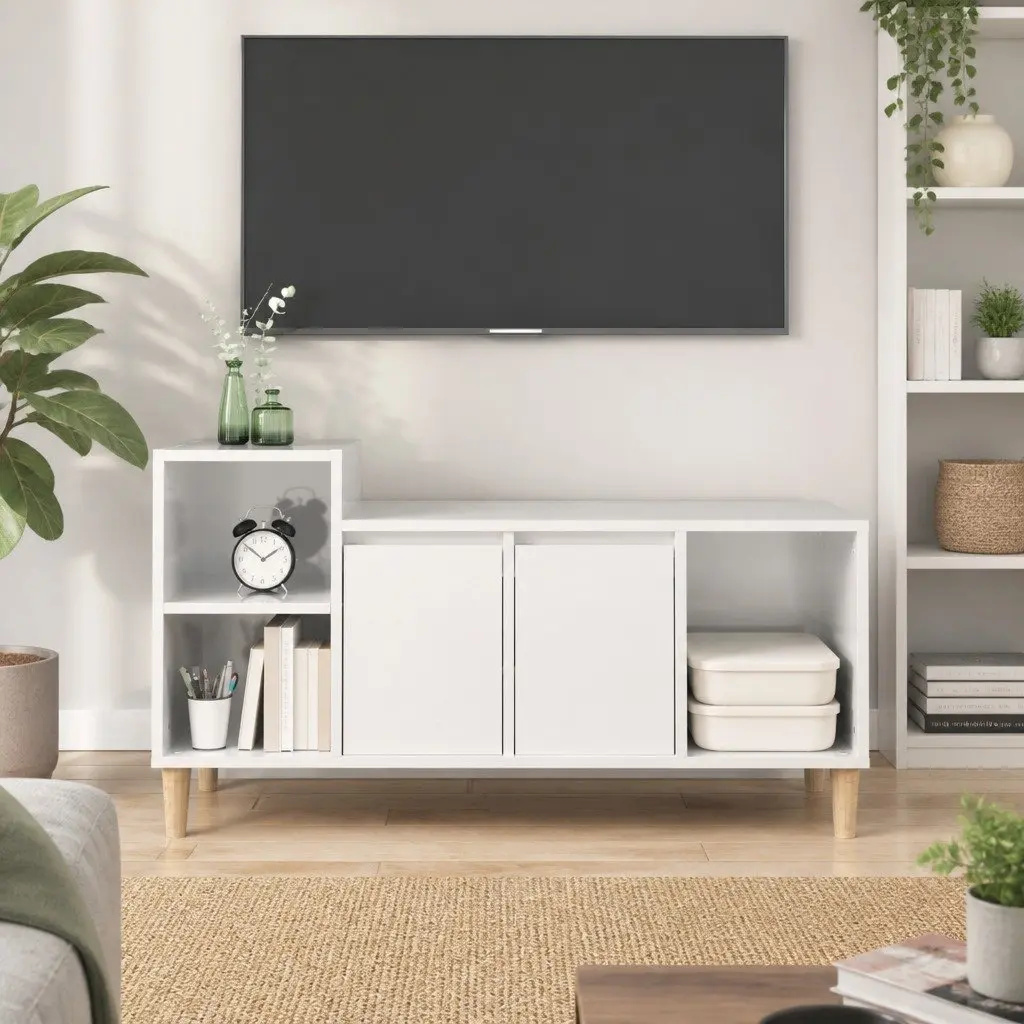 High Gloss White TV Cabinet Storage with Engineered Wood