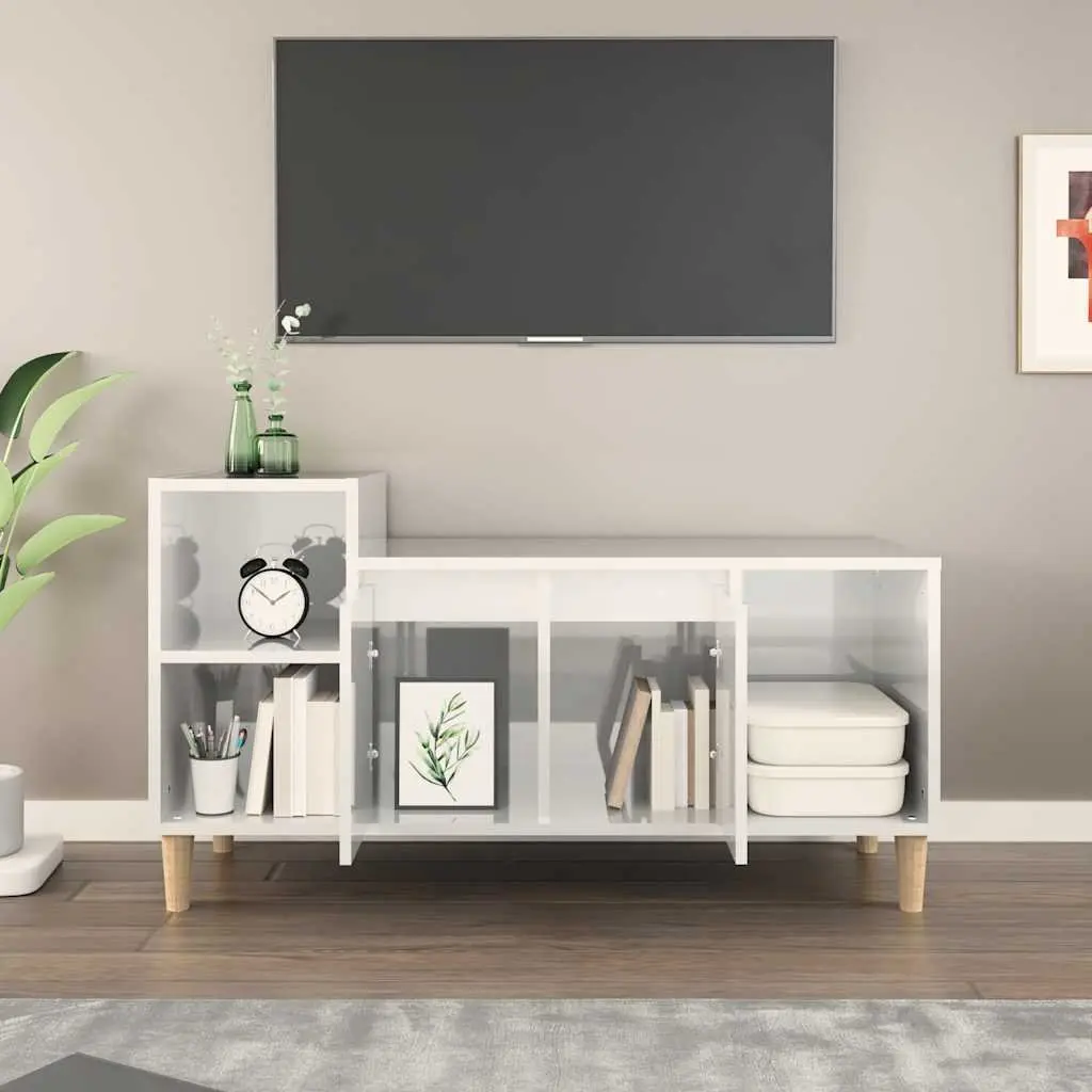 High Gloss White TV Cabinet Storage with Engineered Wood