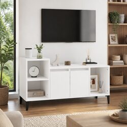 Stylish White TV Cabinet with Engineered Wood Construction