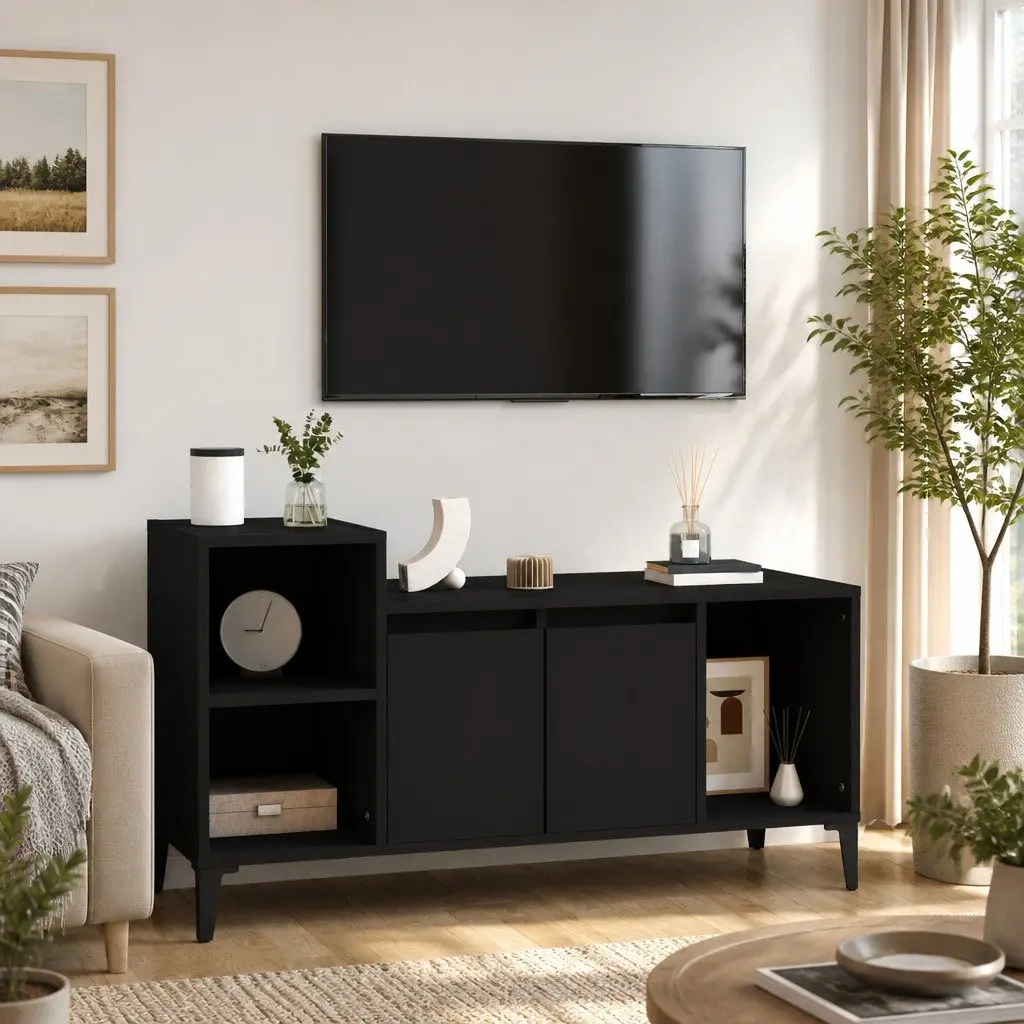 Black TV Cabinet 100x35x55cm Engineered Wood Unit