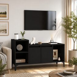 Durable Black TV Cabinet 100x35x55cm Engineered Wood Unit