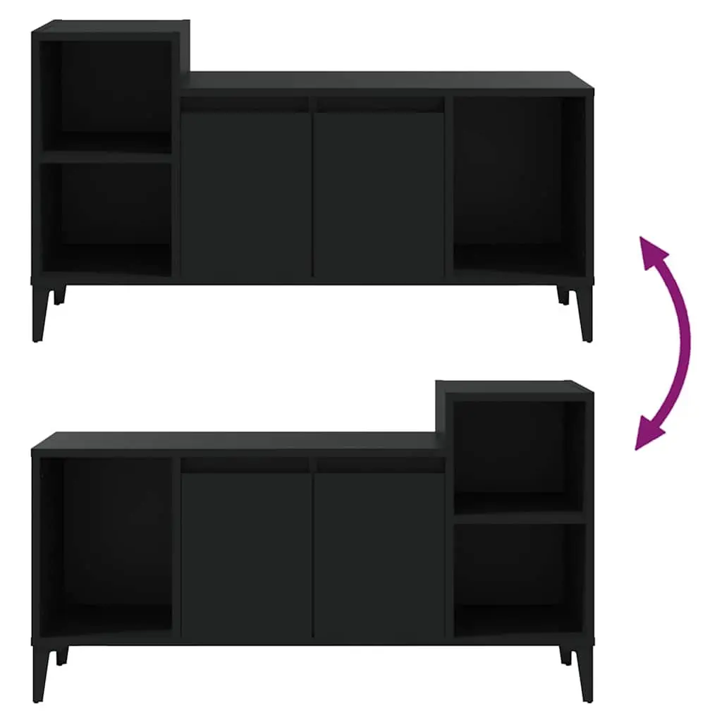 Black TV Cabinet 100x35x55cm Engineered Wood Unit