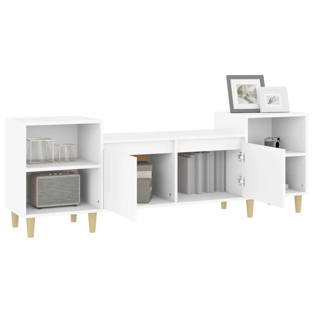 White TV Stand Engineered Wood 160x35x55cm Media Unit with 6 Storage Compartments