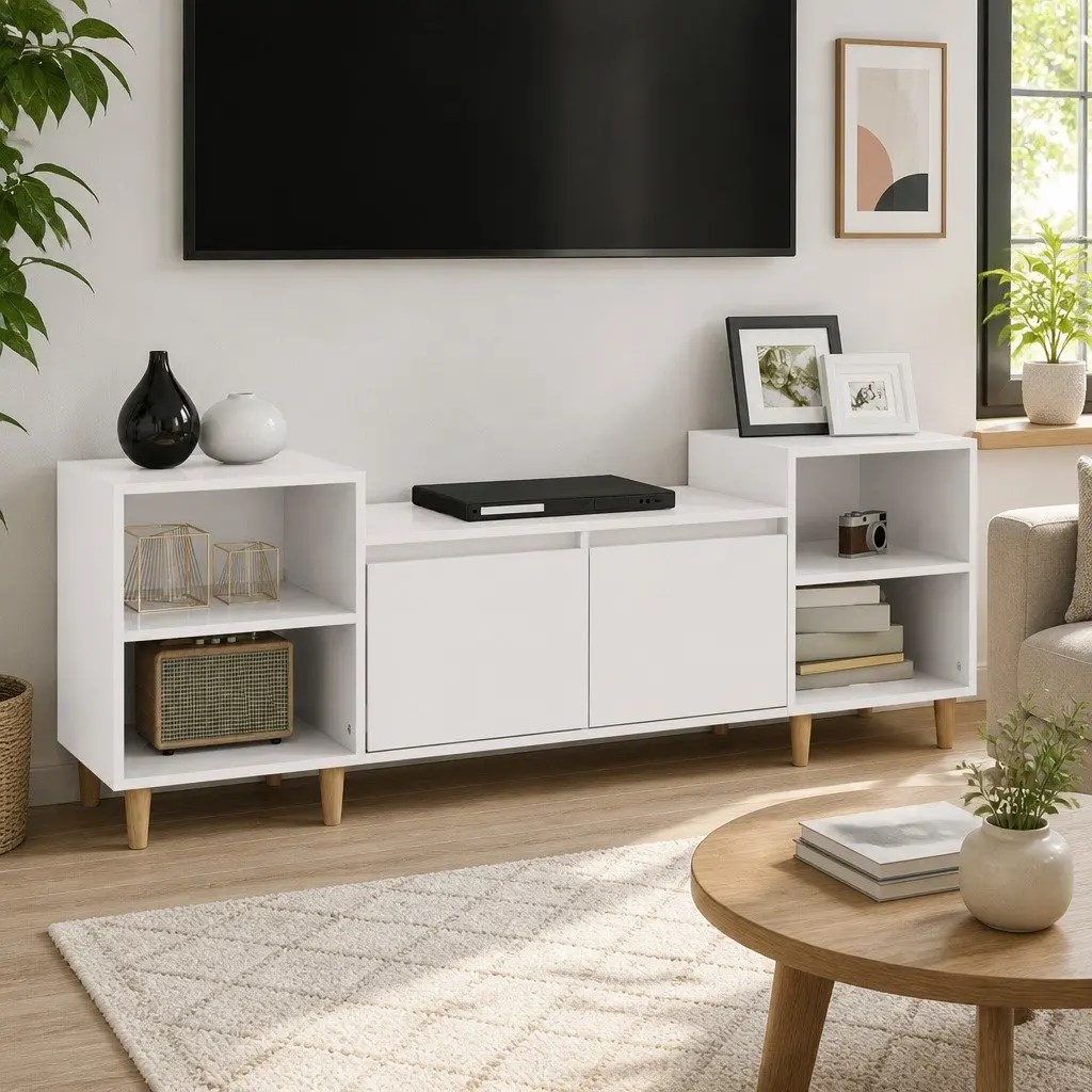 TV Cabinet Engineered Wood 160 x 35 x 55 cm High Gloss White