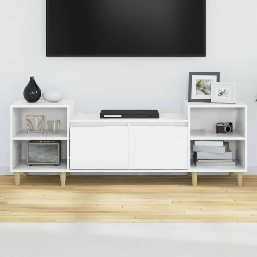 TV Cabinet Engineered Wood 160 x 35 x 55 cm High Gloss White