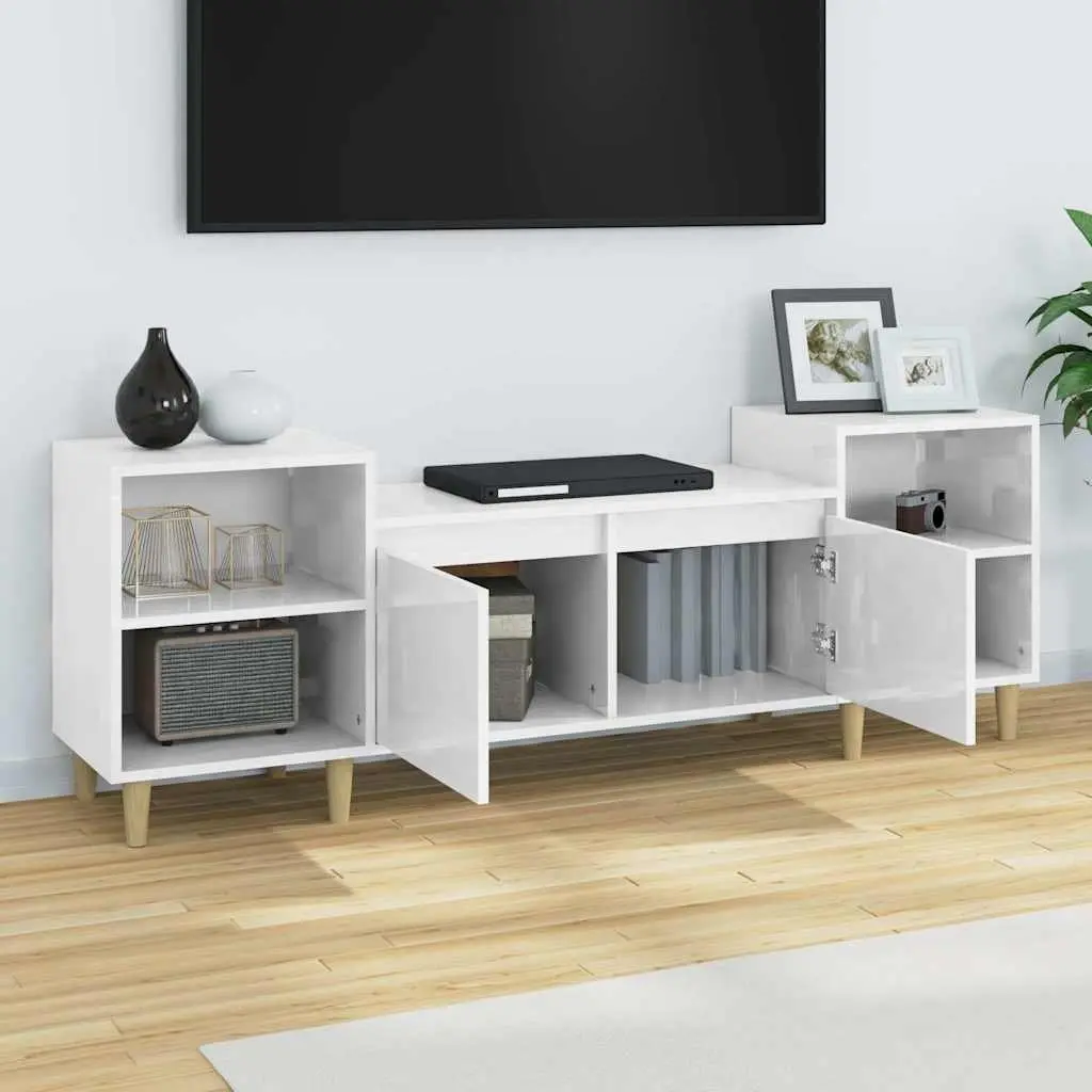 TV Cabinet Engineered Wood 160 x 35 x 55 cm High Gloss White