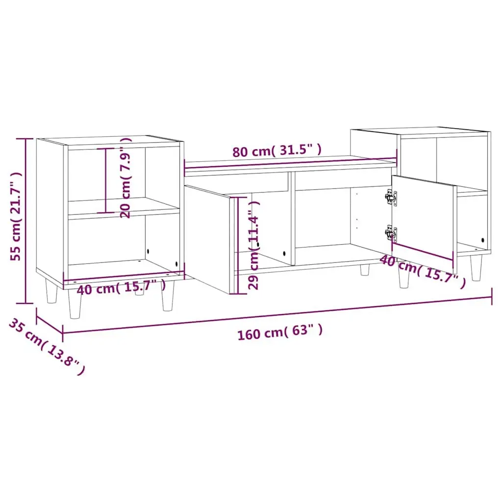 TV Cabinet Engineered Wood 160 x 35 x 55 cm High Gloss White