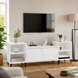 Durable White TV Cabinet 160x35x55 cm with 6 Compartments