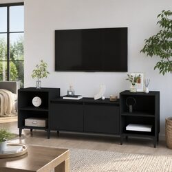 Sturdy Black TV Cabinet 160x35x55cm with 6 Storage Compartments