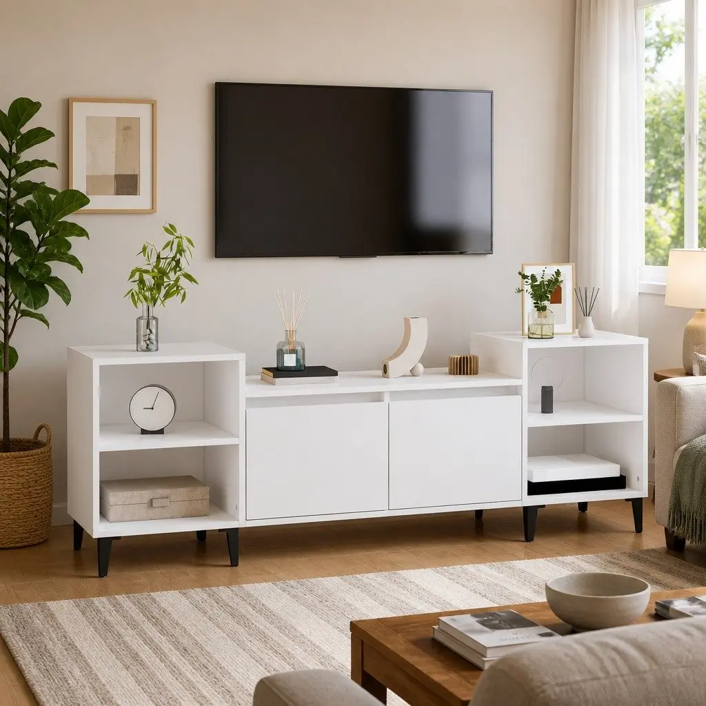 TV Cabinet Engineered Wood 160x35x55 cm High Gloss White