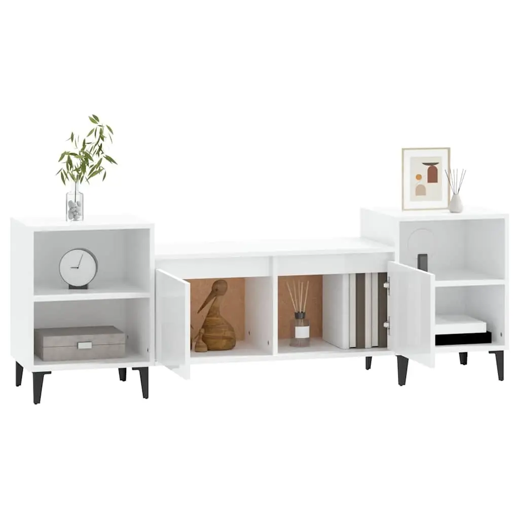 TV Cabinet Engineered Wood 160x35x55 cm High Gloss White