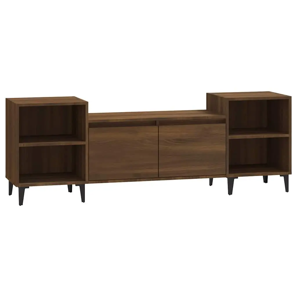 Brown Oak TV Cabinet with 6 Storage Compartments