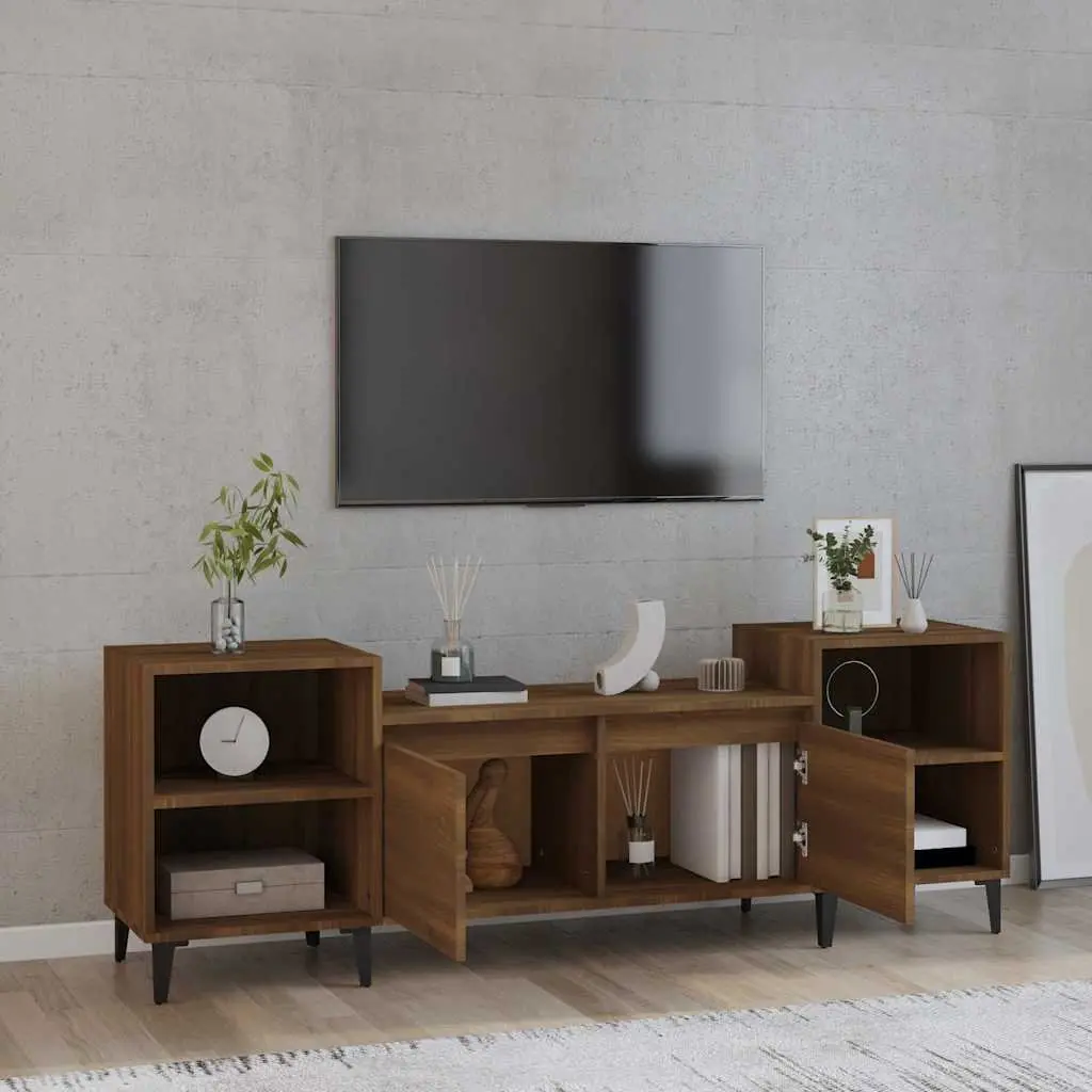 Brown Oak TV Cabinet with 6 Storage Compartments