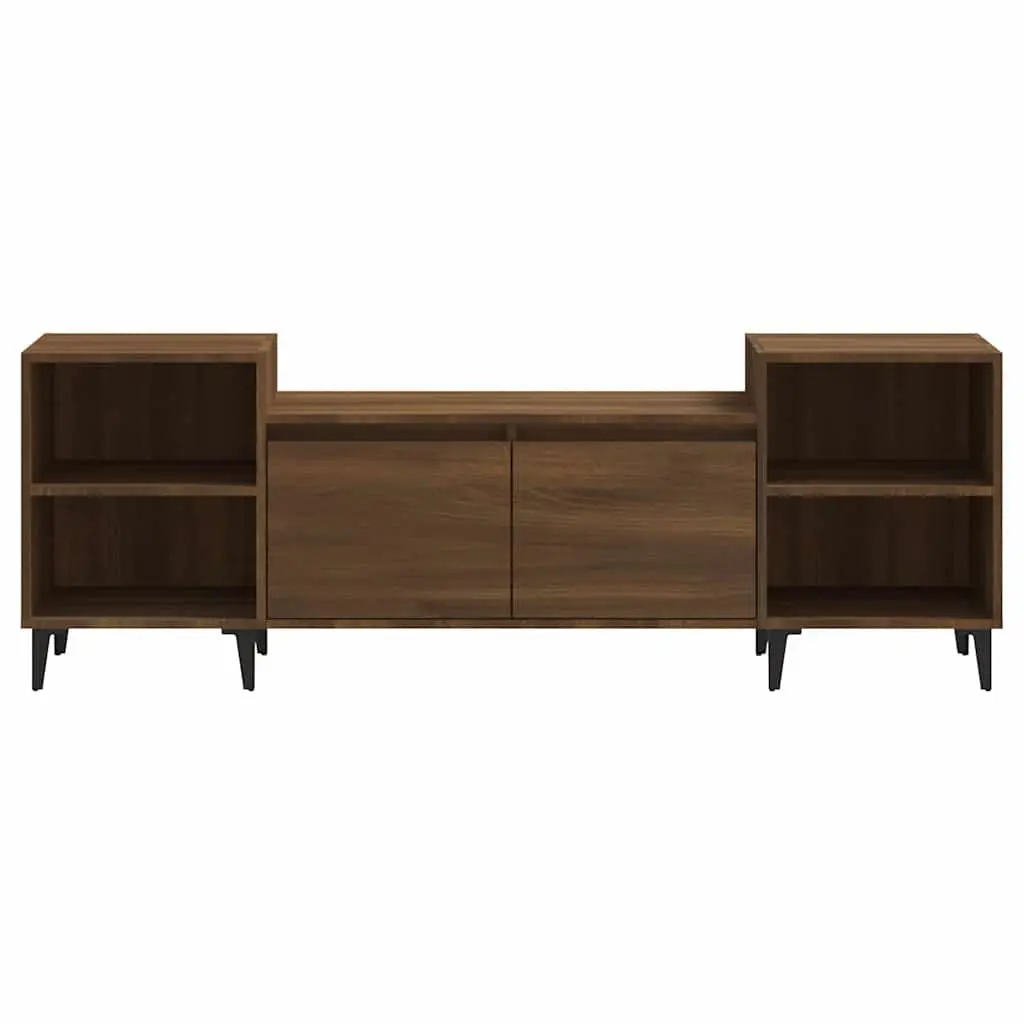 Brown Oak TV Cabinet with 6 Storage Compartments