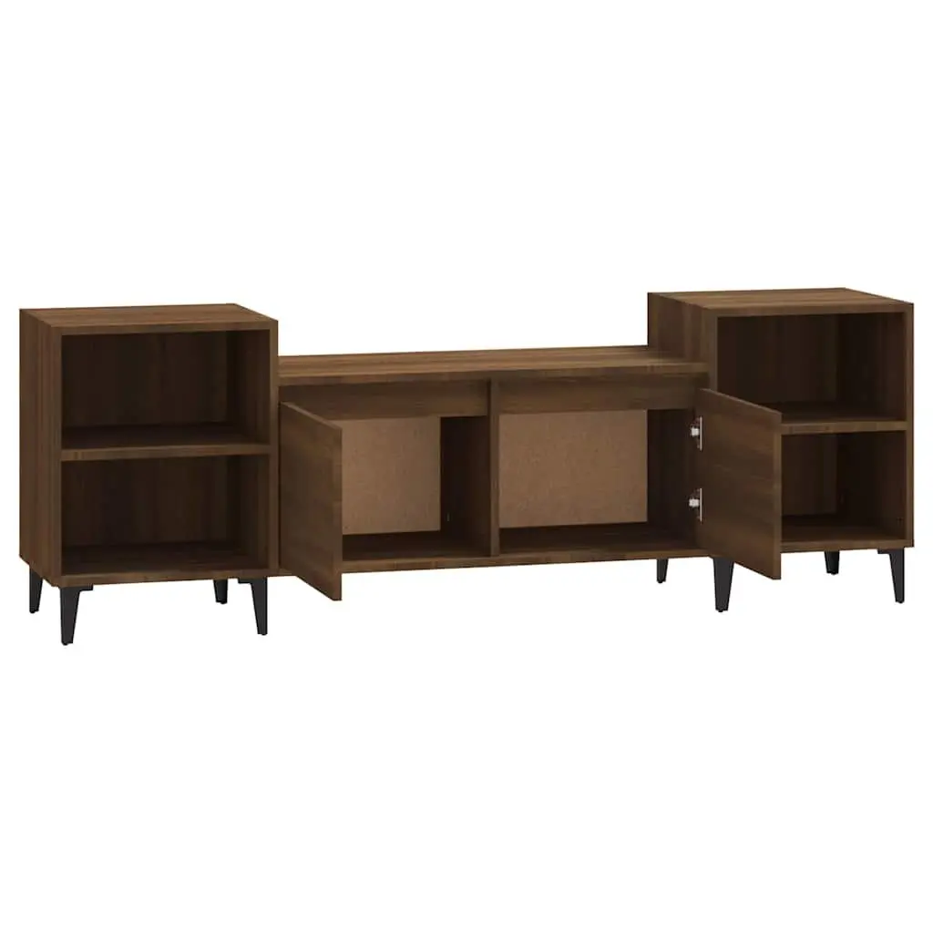 Brown Oak TV Cabinet with 6 Storage Compartments